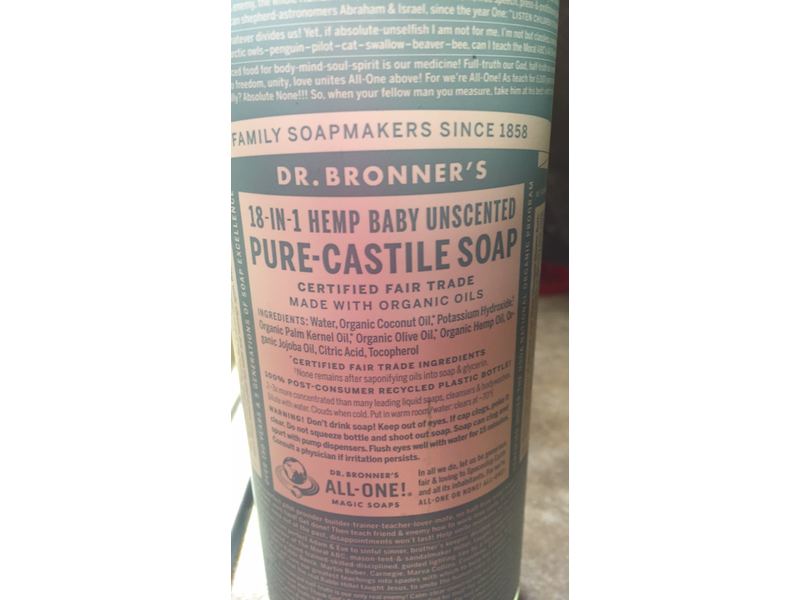Dr. Bronner's 18-in-1 Hemp Baby Unscented Pure-Castile Soap, 32 fl. oz