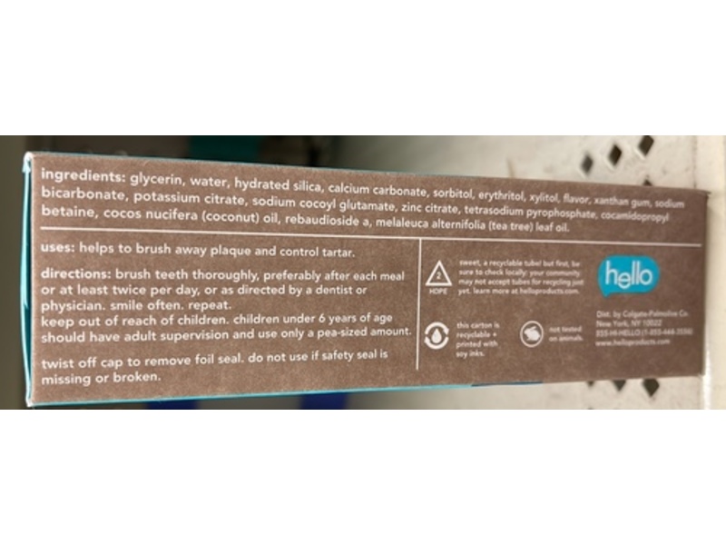 Hello Antiplaque + Whitening Fluoride Free Toothpaste, Crushes Tarter, 4.0 fl oz/113 g