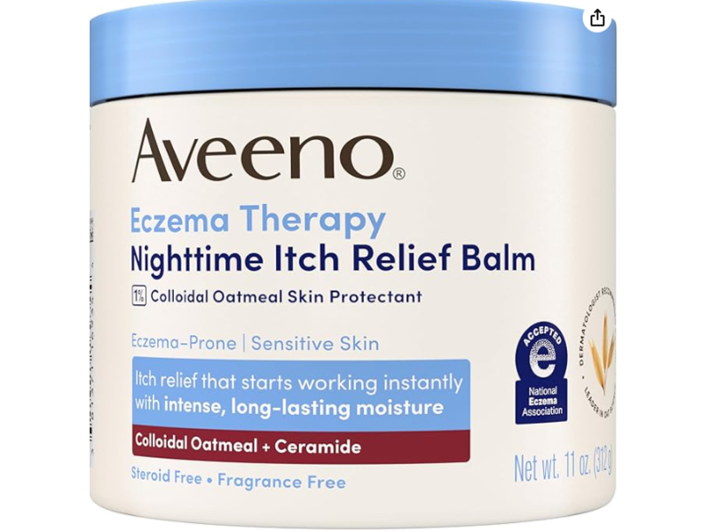 Aveeno Eczema Therapy Night Time Itch Relief Balm, Colloidal Oatmeal + Ceramide, 11oz/312 g