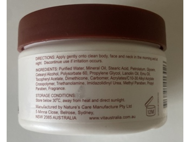 Vitaustralia Emu Oil Cream, Vitamin E, 250 g