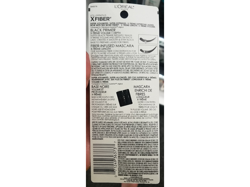 L'Oreal Paris Voluminous X Fiber Mascara, Waterproof, 215 Blackest Black, 0.44 fl oz/13.2 mL