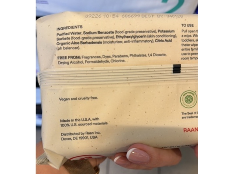 Raan Daily Baby Wipes, Unscented, 60 Count