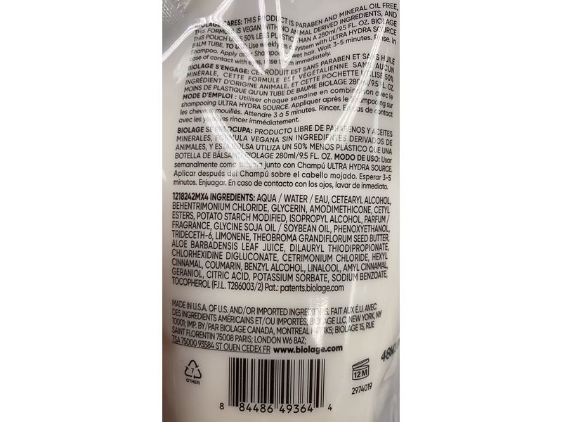 Biolage Ultra Hydra Source Deep Treatment Pack, 10.1 fl oz/300 mL