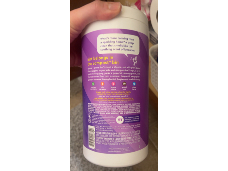 Method Compostable All - Purpose Cleaning Wipes, French Lavender,15.1 oz/428 g, 70 Count