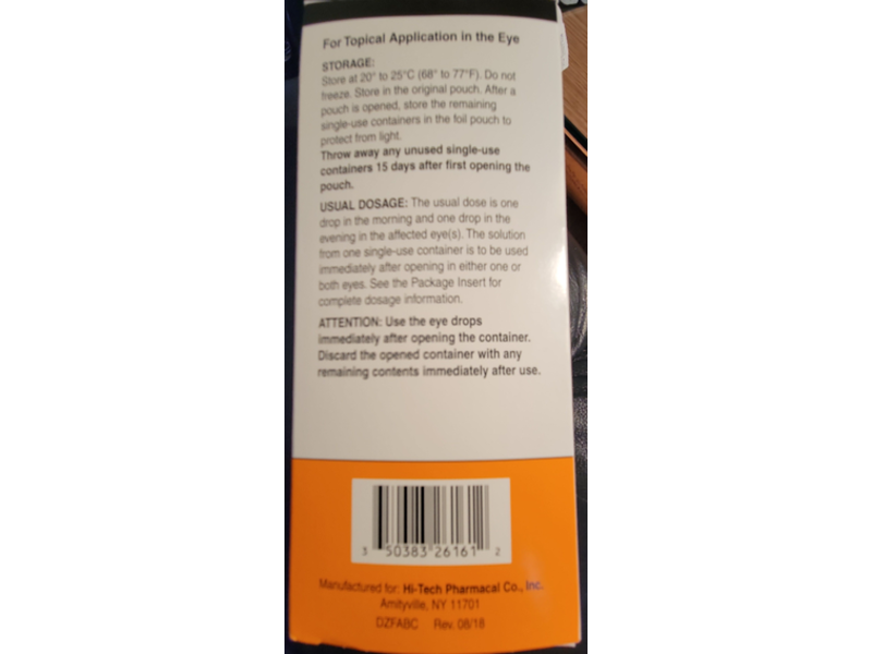 Dorzolamide HCI/Timolol Maleate Ophthalmic Solution 2%/0.5% Preservative Free Sterile, Hi-Tech Pharmacal Co., Inc. (RX)