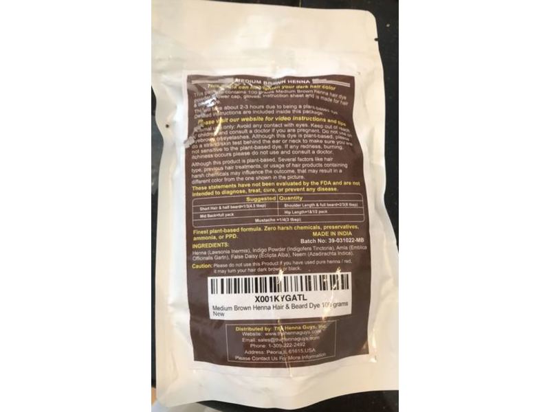 Henna Hair Dye Unisex, Medium Brown, 100 g