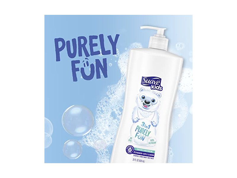 Suave Kids 3-in-1 Shampoo, Conditioner, Body Wash Purely Fun 4 3 in 1 Formula 28 oz
