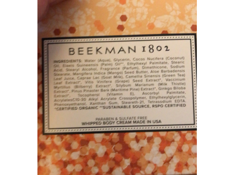 Beekman 1802 Whipped Body Cream, Honey & Orange Blossom, 8 fl oz/236 mL
