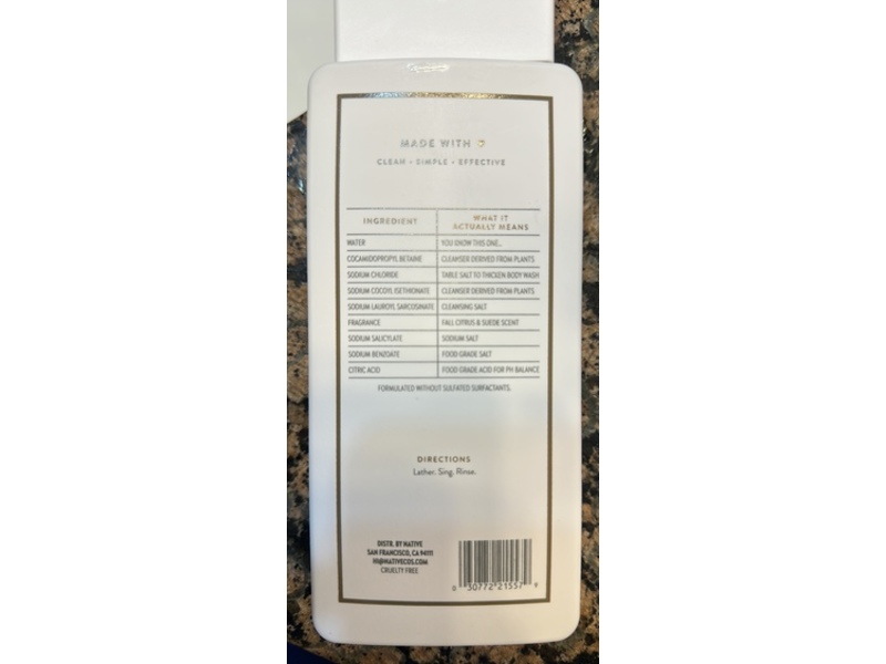 Native Body Wash, Fall Citrus & Suede, 18 fl oz/532 mL