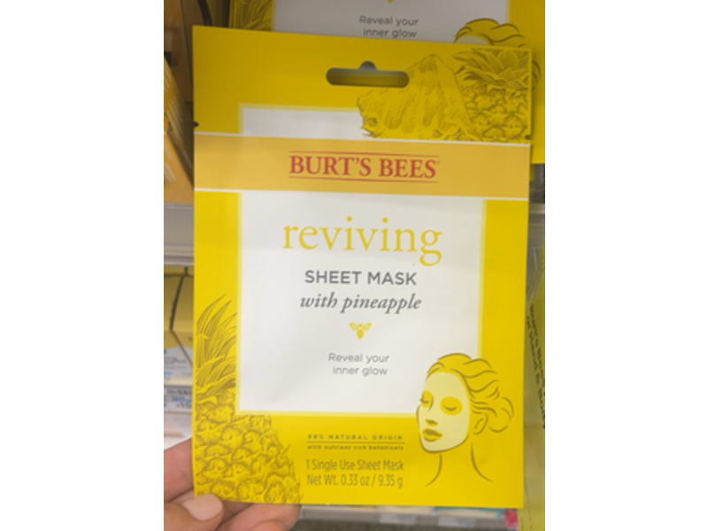 Burt's Bees Reviving Sheet Mask, Pineapple, 0.33 oz/9.35 g