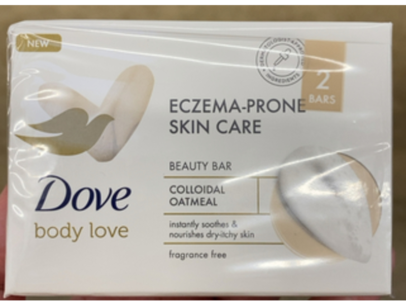 Dove Eczema Prone Skin Care Beauty Bar, Fragrance Free, 3.75 oz/106 g, 2 Count