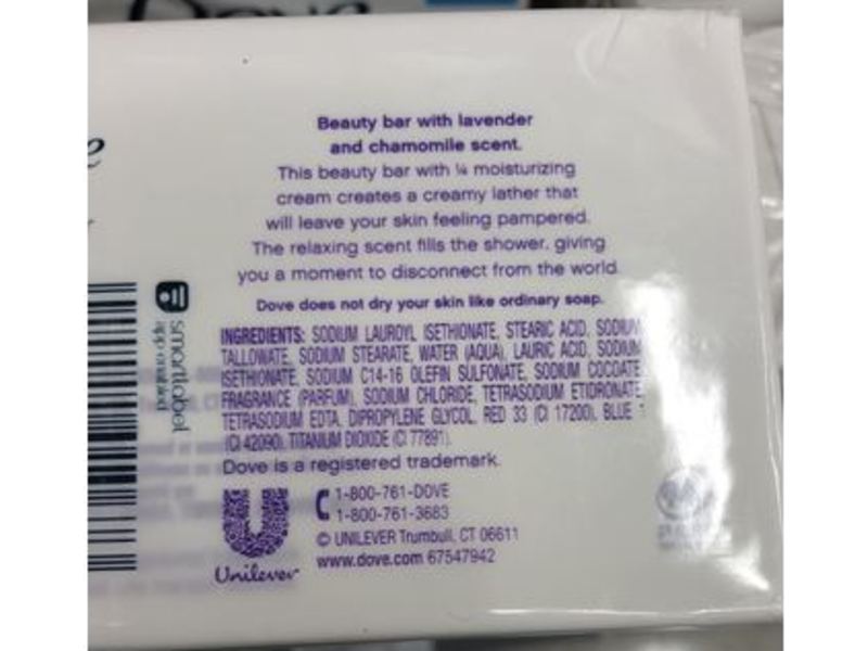 Dove Relaxing Moisturizing Cream Beauty Bar, Lavender Oil & Chamomile, 3.75 oz/106 g, Pack Of 2