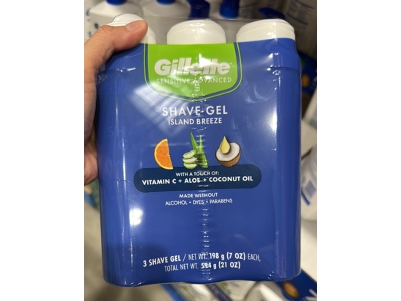 Gillette Shave Gel, Island Breeze, Vitamin C + Aloe & Coconut Oil, 21 oz/594 g, Pack Of 3