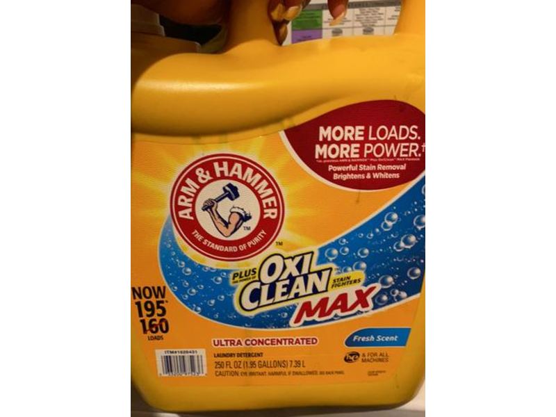 Arm & Hammer Plus Oxiclean Max Ultra Concentrated Liquid Laundry Detergent, Fresh Scent, 195 Loads, 250 fl oz/7.39 L
