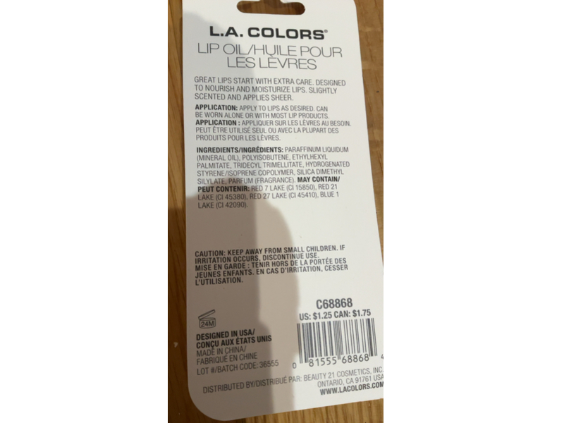 L.A. Colors Moisturizes & Nourishes Lip Oil, C68868 Lychee, 0.11 oz/3 g