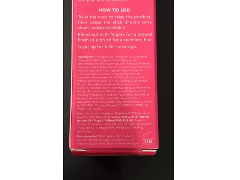 Doll 10 Peptide Blur Stick Foundation, Fair/Light, 0.29 oz/8.5 g