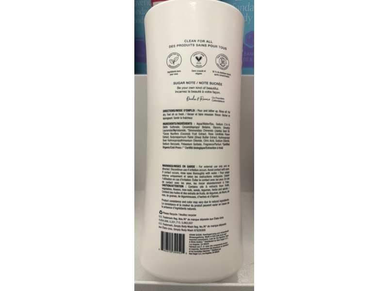 Raw Sugar Joyful & Clean Simply Body Wash, Beach Rose + Coconut Milk + Shea, 25 fl oz/740 mL