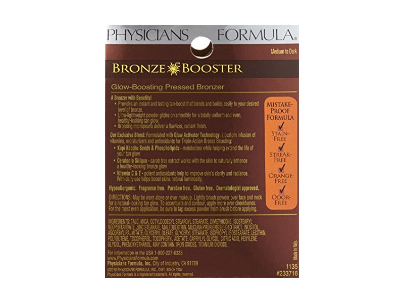 Physicians Formula Bronze Booster Glow Boosting Pressed Bronzer, Medium to Dark, 0.42 oz