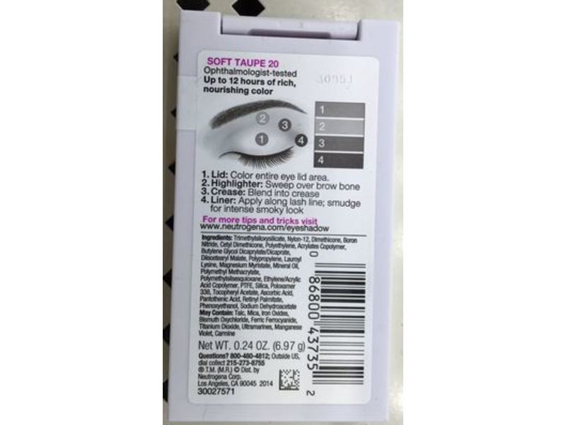 Neutrogena Nourishing Long Wear Eye Shadow + Built-In Primer, Soft Taupe, 0.24 oz/6.97 g