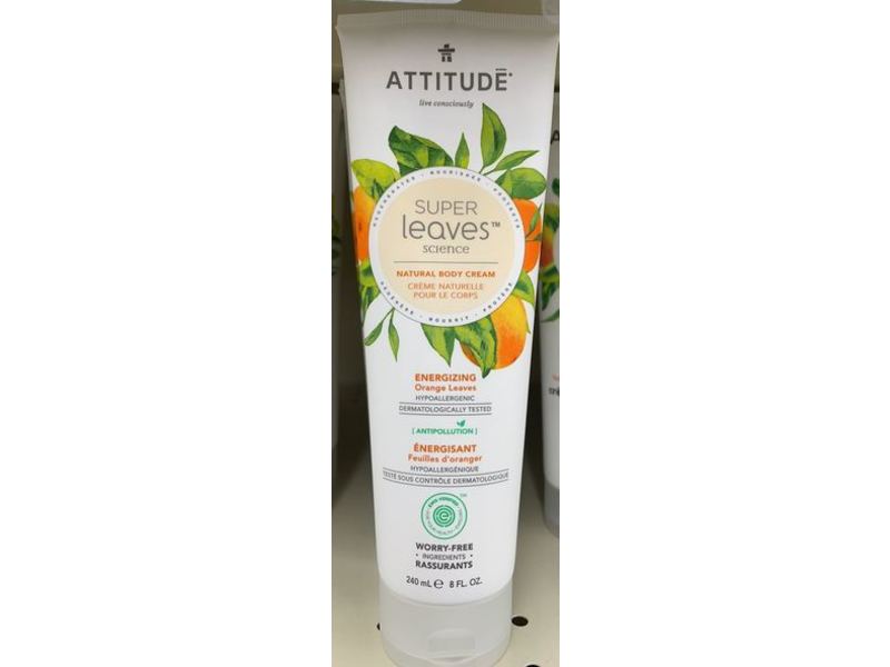 ATTITUDE Super Leaves Energizing Body Cream, Orange Leaves, 8 fl oz/240 mL