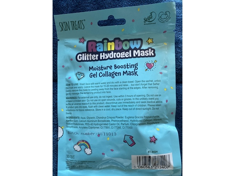 Skin Treat Rainbow Glitter Hydrogel Mask, Marine Collagen, 2.11 oz/60 g