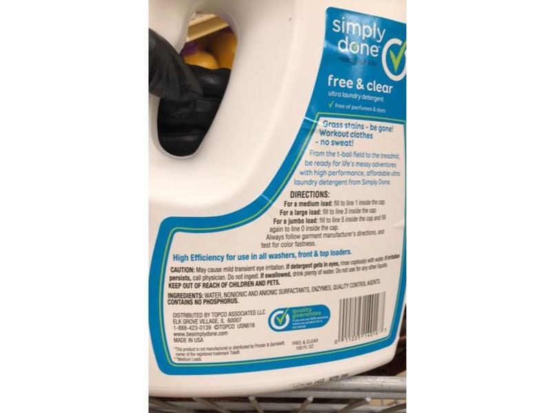 Simply Done 4-In-1 Deep Cleansing Laundry Detergent, Free & Clear, 64 loads, 100 fl oz/2.95 L