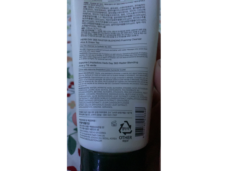 The Face Shop Herb Day 365 Master Blending Foaming Cleanser, Aloe & Green Tea, 5.7 fl oz/170 mL