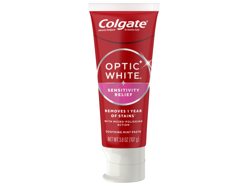 Colgate Optic White Sensitivity Relief Toothpaste, Mint, 3.8 oz/107 g