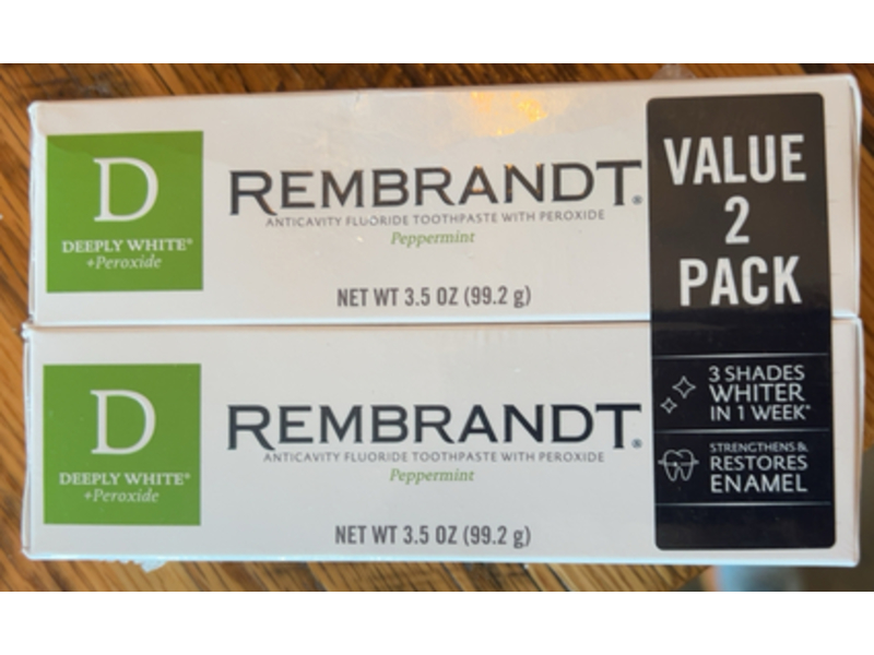 Rembrandt Deeply White + Peroxide Whitening Toothpaste, Peppermint, 3.5 oz/99.2 g, Pack Of 2