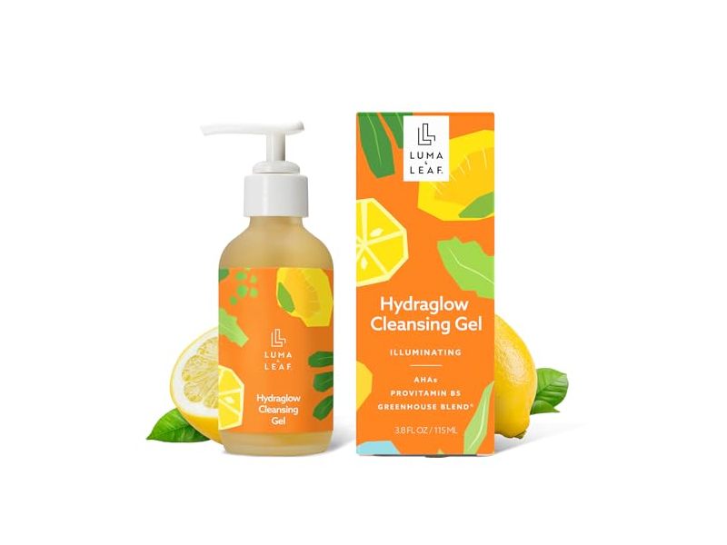 Luma & Leaf Hydraglow Gel Cleanser, Hyaluronic Acid + AHA, 3.8 fl oz/115 mL