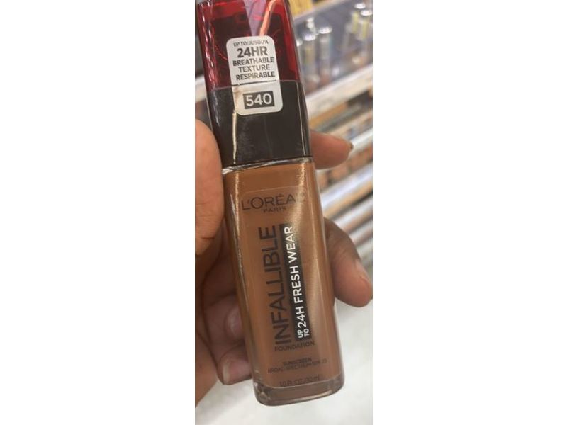 L'Oréal Paris Infallible Fresh Wear Foundation, 540 Mahogany, SPF 25, 1 fl oz/30 mL