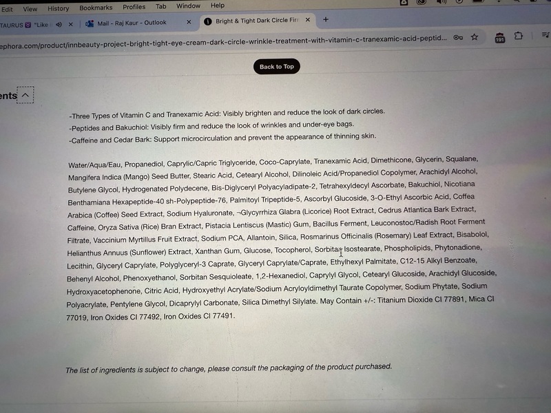 Innbeauty Project Bright & Tight Brightening Eye Cream, 0.5 fl oz/15 mL