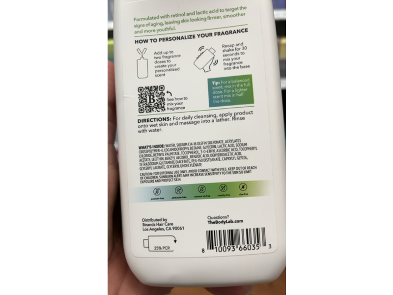 The Body Lab Anti-Aging Body Wash, Retinol + Lactic Acid, 19 fl oz/562 mL