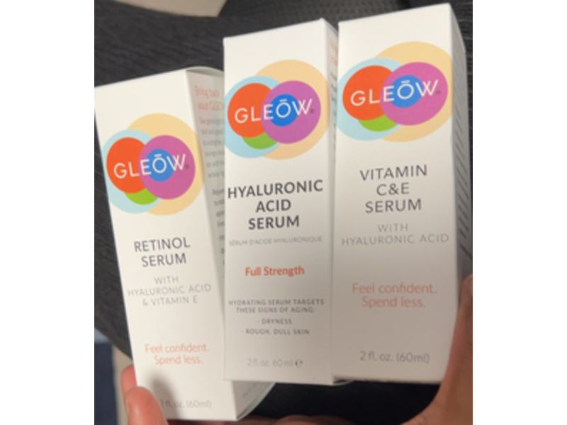 GLEOW Serum Set, Retinol + Hyaluronic Acid + Vitamin C & E, 2 fl oz/60 mL