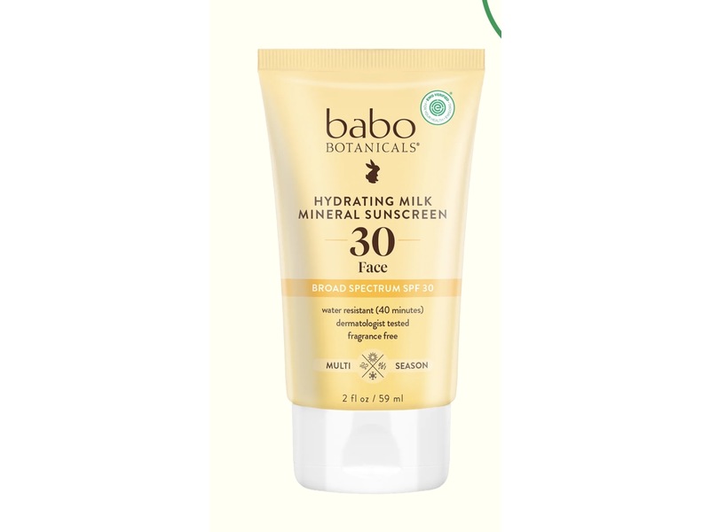 Babo Botanicals Hydrating Milk Mineral Sunscreen, SPF 30, Fragrance Free, 2 fl oz/59 mL