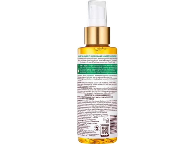 Palmer's Coconut Oil Formula Amino Bonding Complex Healing Oil, Vitamin E, 4 fl oz/118 mL