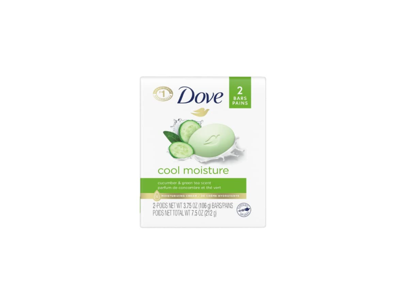 Dove Cool Moisture Soap Bar, Cucumber & Green Tea, 3.75 oz/106 g, Pack of 2