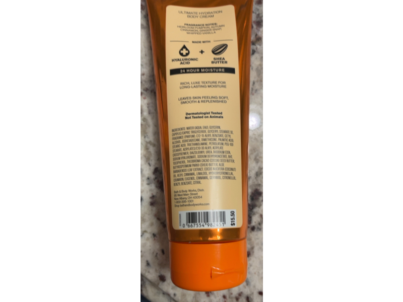 Bath & Body Works Ultimate Hydration Body Cream, Cinnamon Pumpkin, 8 oz/226 g
