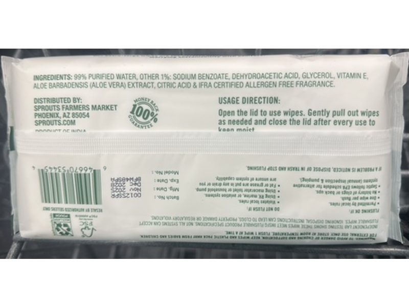 Sprouts Bamboo Flushable Wipes, Aloe Vera, Extra Large, 48 Count