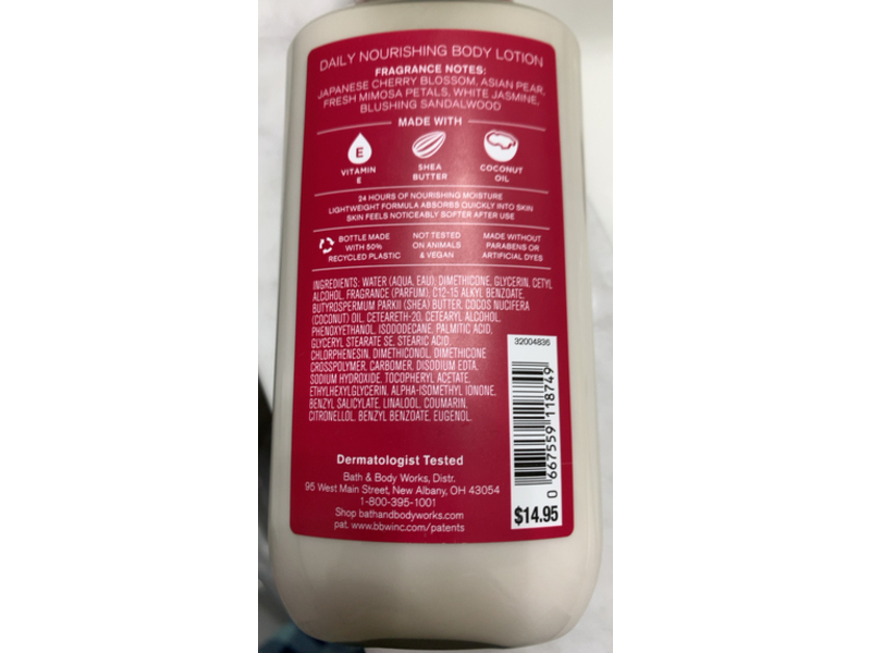 Bath & Body Works Japanese Cherry Blossom Body Lotion, Shea Butter + Coconut OIl, 8 fl oz/236 mL