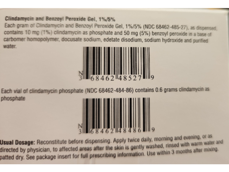 Clindamycin and Benzoyl Peroxide Gel, 1% / 5%, 50 g, Glenmark (Rx)