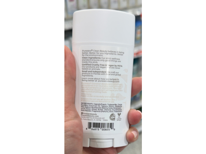 Purezero Clean Beauty Deodorant, Coconut, 2.65 oz/75 g