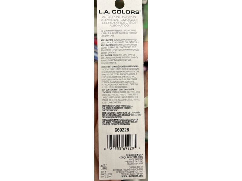 L.A. Colors Auto Lip Liner, Fearless, 0.01 oz/0.3 g