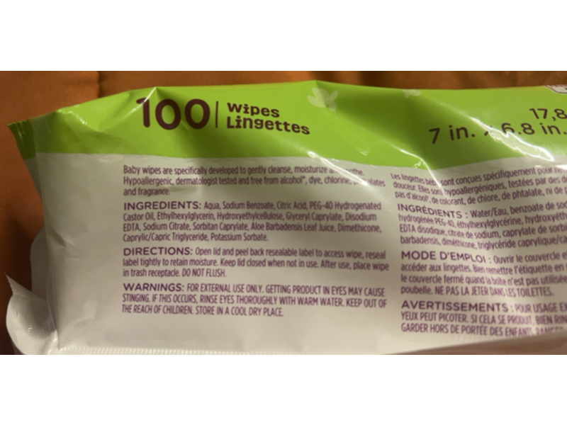 Parent's Choice Sensitive Baby Wipes, Aloe, 100 Count