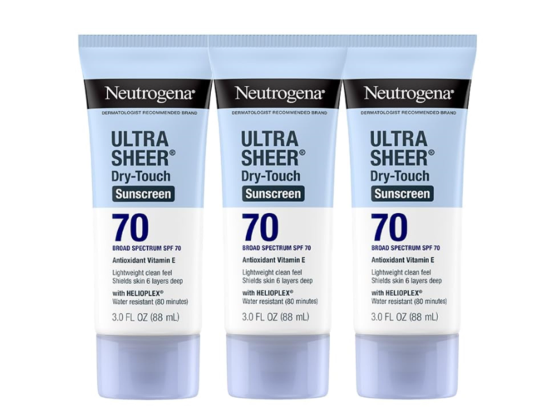 Neutrogena Ultra Sheer Dry-Touch Sunscreen Lotion, SPF 70, 3 fl oz/88 mL, Pack Of 3
