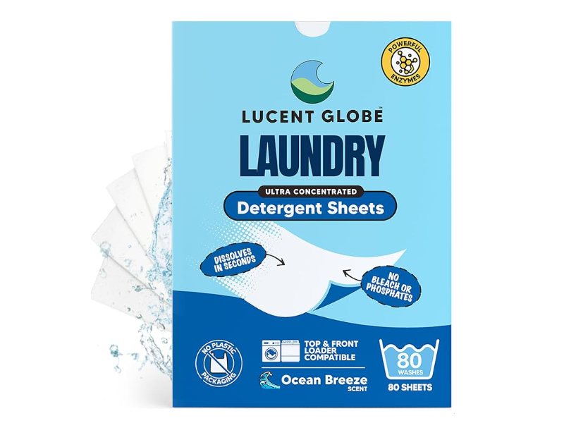 Lucent Globe Laundry Ultra Concentrated Detergent Sheets, Ocean Breeze, 80 Count