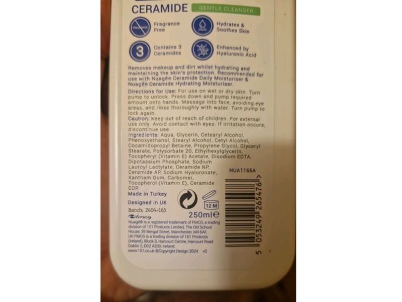 Nuage Ceramide Gentle Cleanser, Ceramides + Hyaluronic Acid, 250 mL