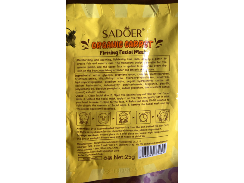Sadoer Firming Facial Mask, Orange Carrot, 25 g