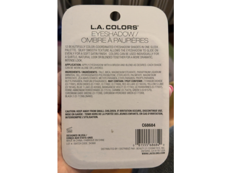 L.A. Colors 12 Color Bold Color Coordinated Eyeshadow, C68684 Urban, 0.42 oz/12 g