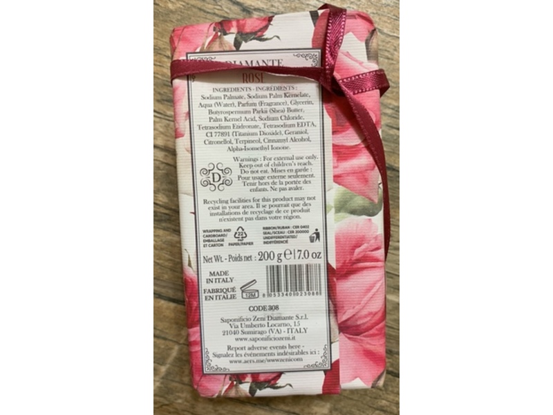 Diamante Triple Milled Soap, Rose, 7 oz/200 g